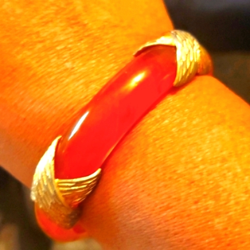 Vintage Faux Amber & Gold Bangle Bracelet